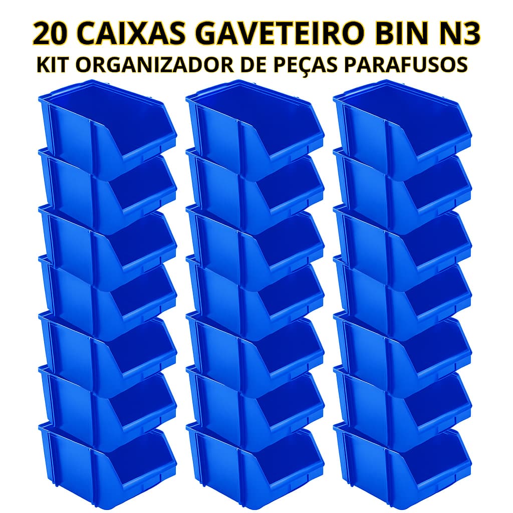 Kit 10 Caixa Bin 3 Gaveta Gaveteiro Organizador Plástico Para Pratelheira Organizadora - JV