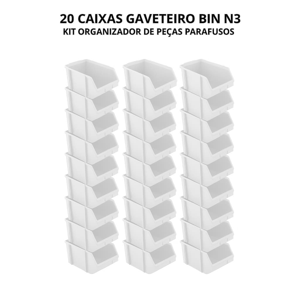 20un  Caixa Bin Nº3 Gaveta Gaveteiro Organizador Plástico Para Pratelheira Organizadora - BRANCO