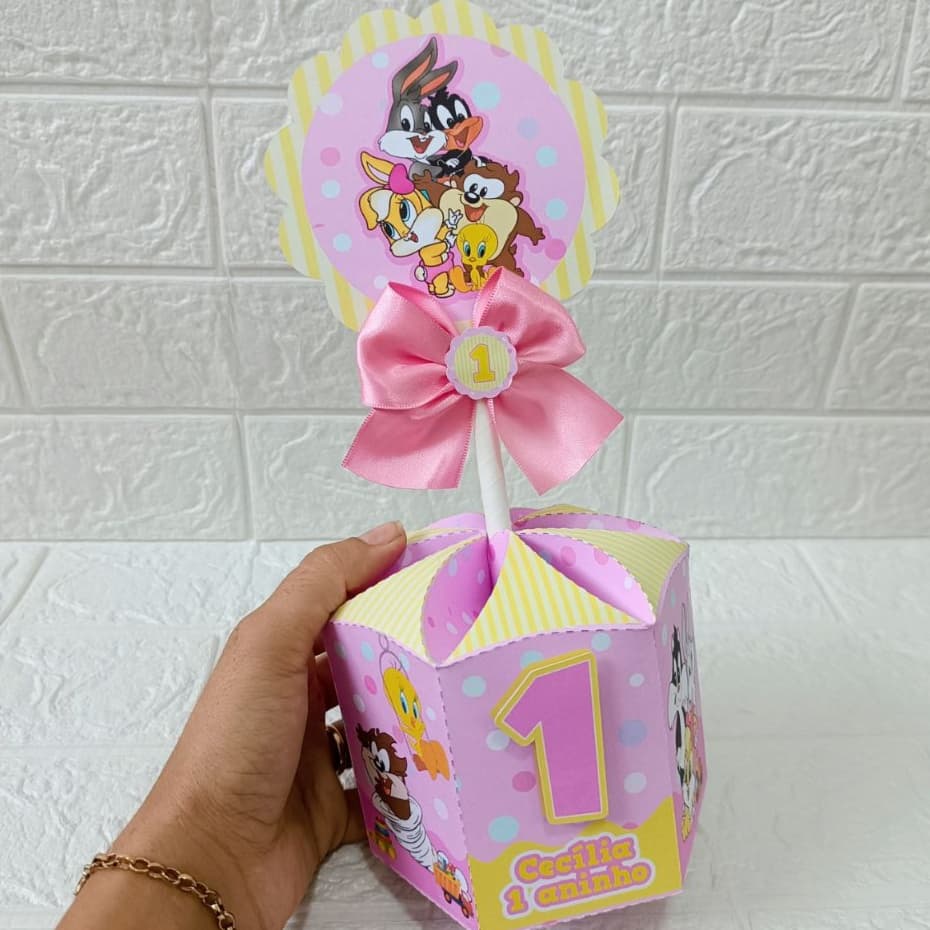 🎀 Centro de Mesa Baby Looney Tunes Menina 🌸 Personalizado com Nome e Idade 💖 Envio Rápido 🚚