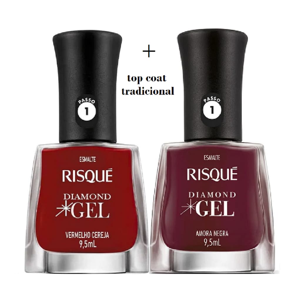 Esmalte Risque Diamond Gel Vermelho Cereja+Amora negra+Top Coat