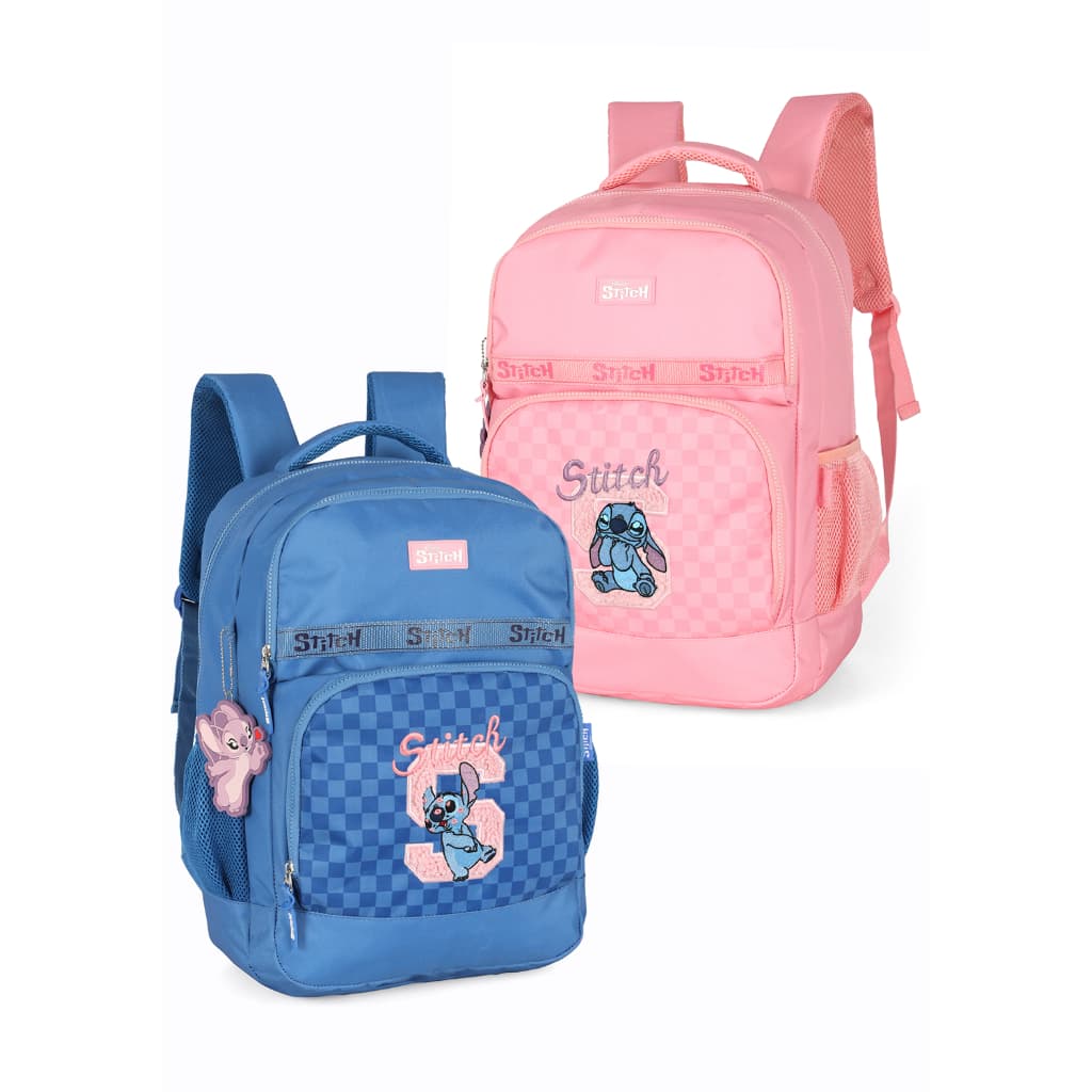 Mochila Escolar Stitch bordada licenciada Disney Chaveiro Angel