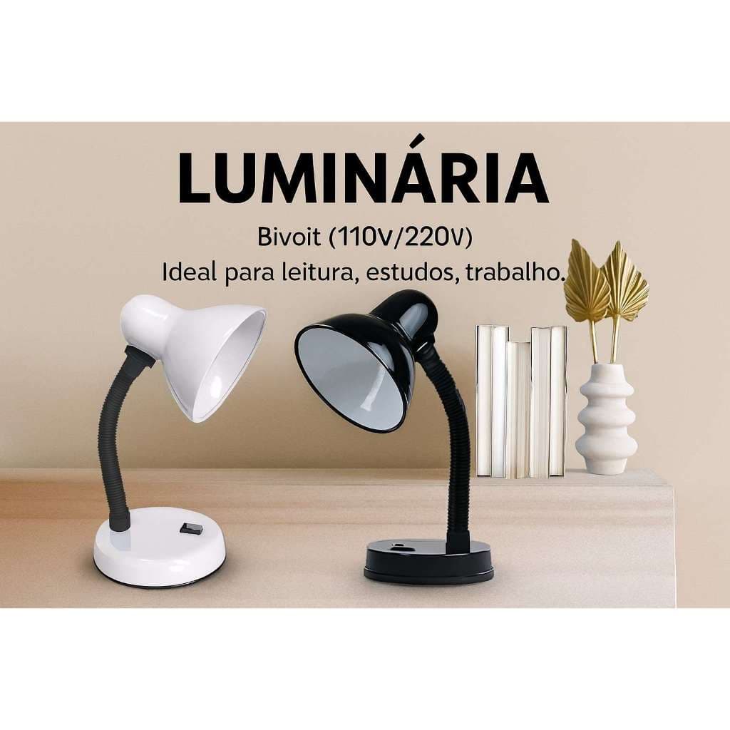 Luminária de Mesa Bivolt Compacta Articulada Estudo Escritório Quarto Iluminação Direcionável
