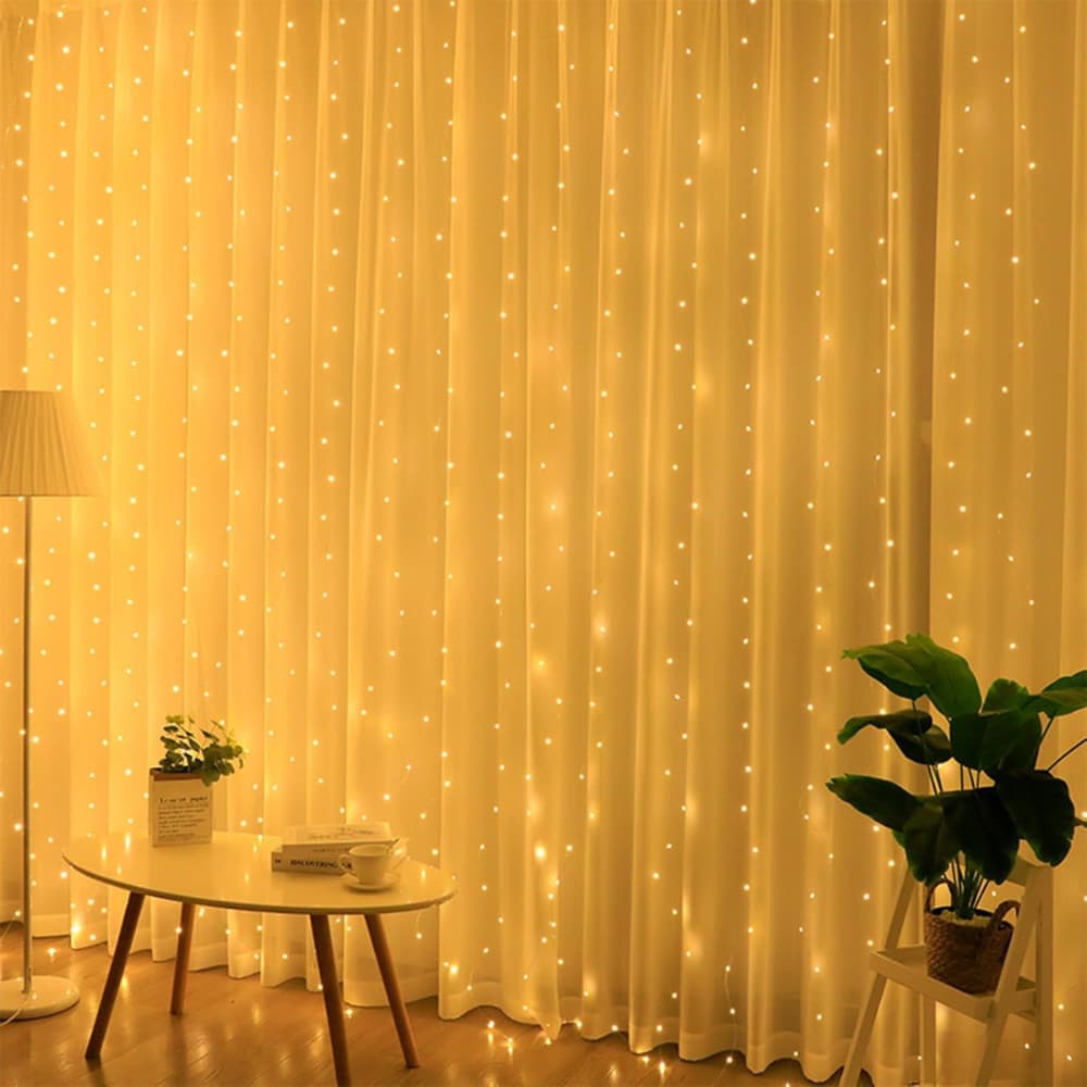 Cortina De Led Fio De Fada 300 LEDs 3X3M 8 Modos Iluminação com Controle Quarto/Sala/Sacada Durável