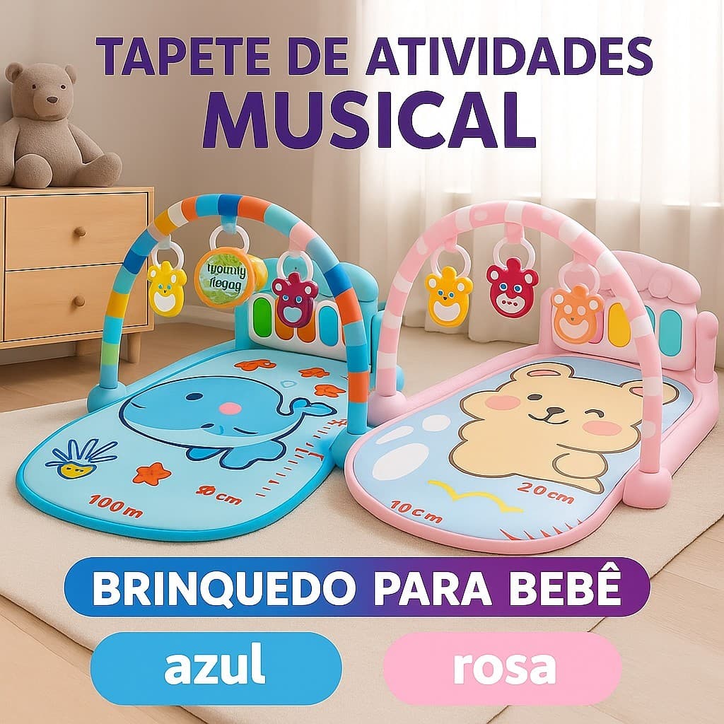 Tapete Musical para Bebê com Piano Interativo - Rosa e Azul | Brinquedo Educativo Macio