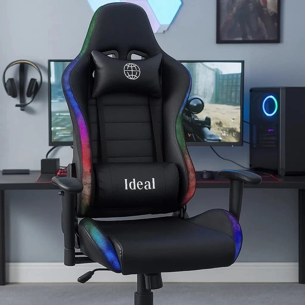 Cadeira Gamer com Luzes LED RGB e Ajuste Giratório  Ergonômica Reclinável Ajustável Apoio de Braço – Cor: Sortida