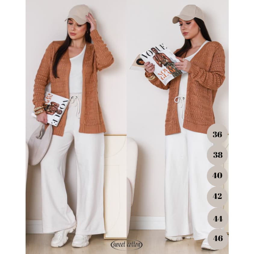 Casaco Tricot Feminino Cardigan Longo Básico Roupa Feminina Elegante Inverno Tricô