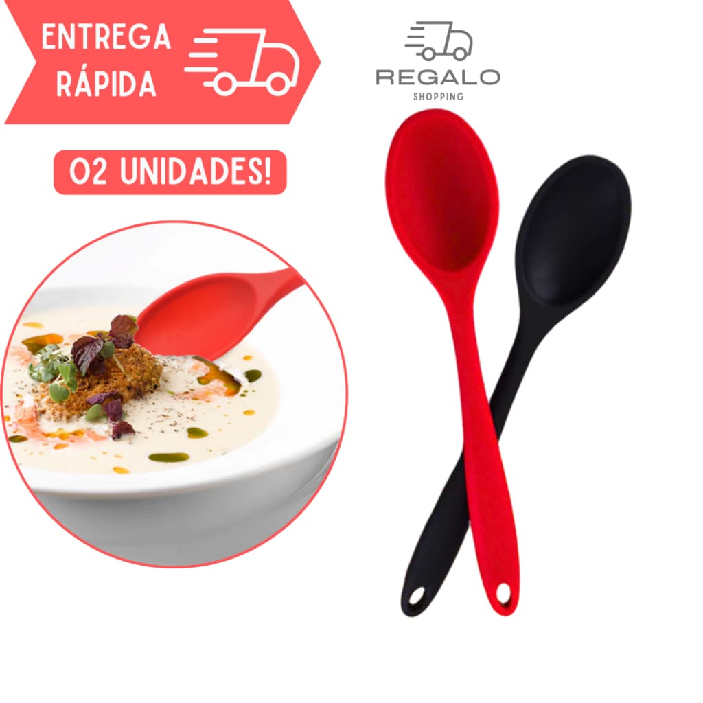 Kit 2 Colheres de Silicone Cheias para Arroz Doces Colher Cheia Utensilio Cozinha Resistente