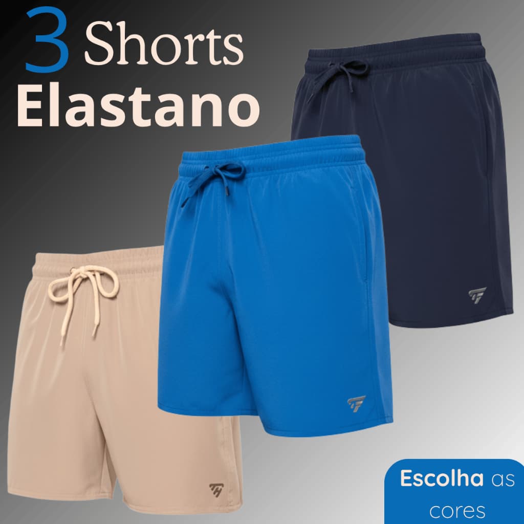Kit 3 Bermudas Masculinas Tactel Elastano Academia Praia Elástico c/ Cordão