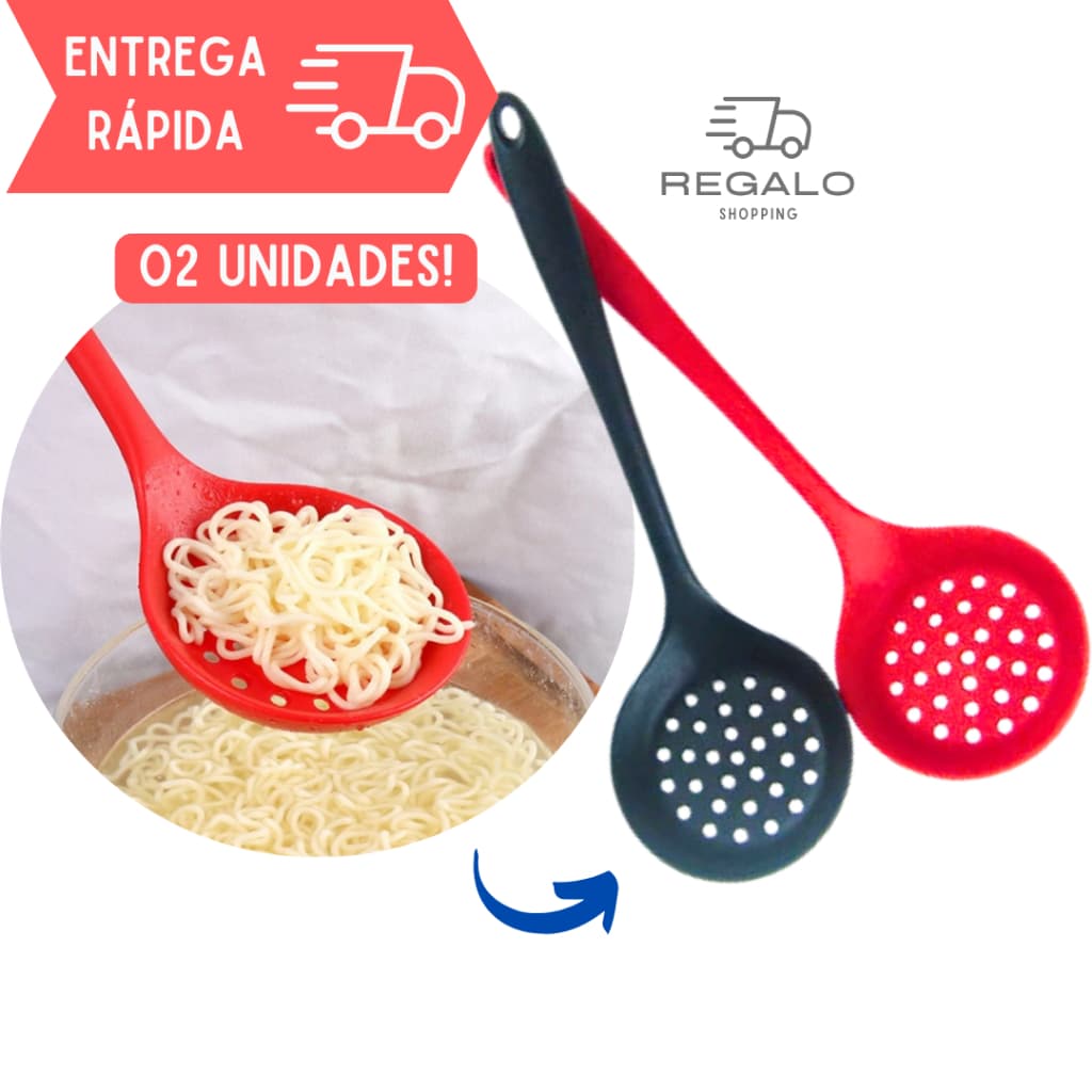 2 Escumadeiras para Arroz Colher Vazada Furada de Silicone Escumadeira Utensilio Cozinha Resistente