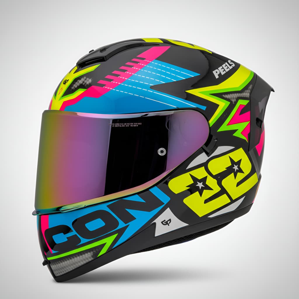 Capacete Moto Peels Icon Pro Rt Com Óculos Interno Preto/amarelo Brilhante