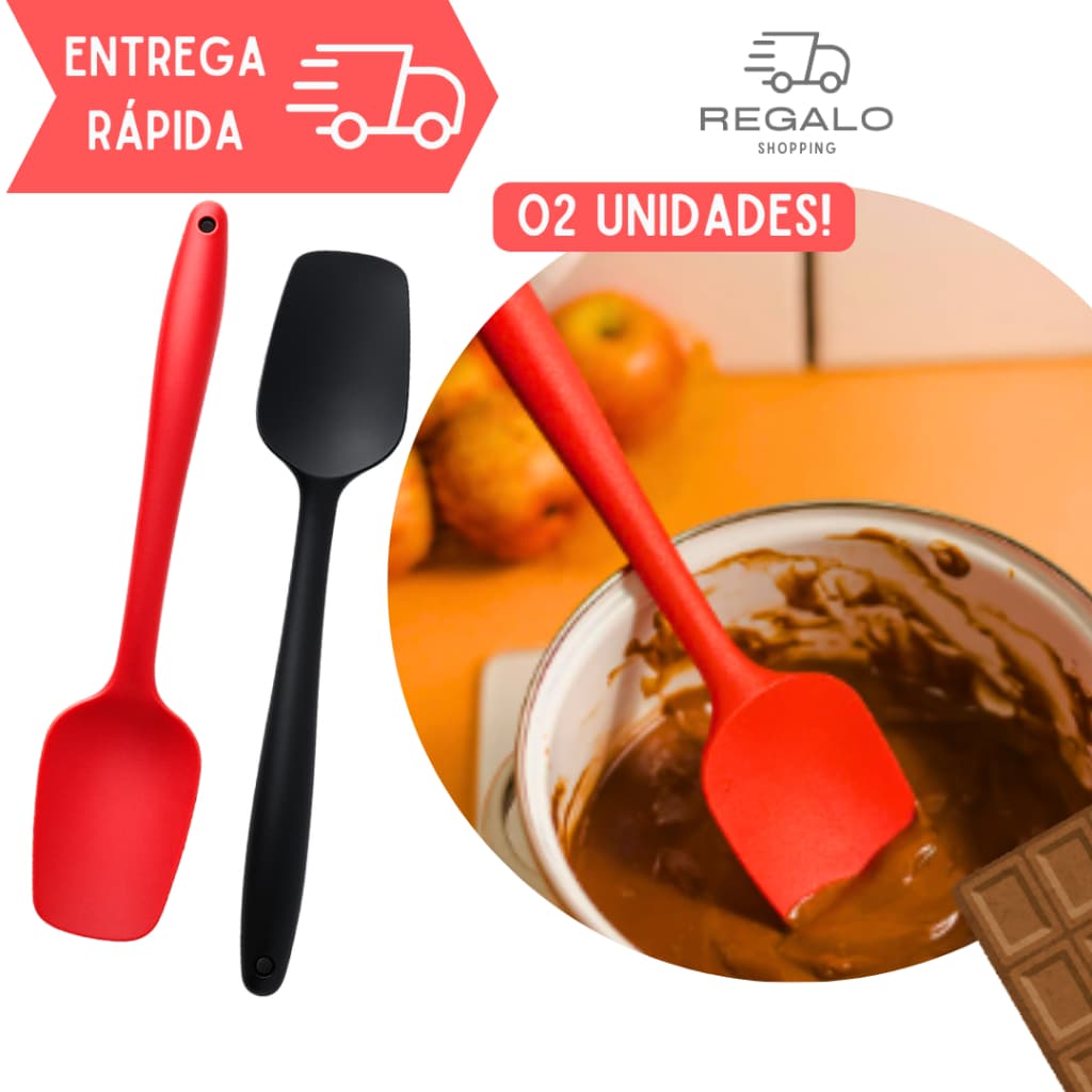 Kit com 2 Espátula Quadrada de Silicone Pão Duro Bolo Massa Rapador Utensilio Cozinha Resistente