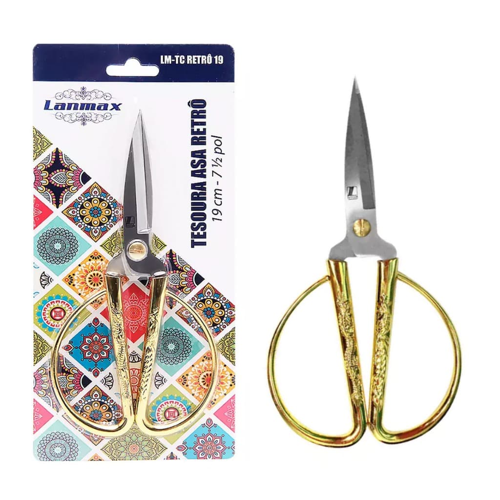 Tesoura Asa Retrô Dourada Lanmax – Estilo Vintage e Corte Preciso