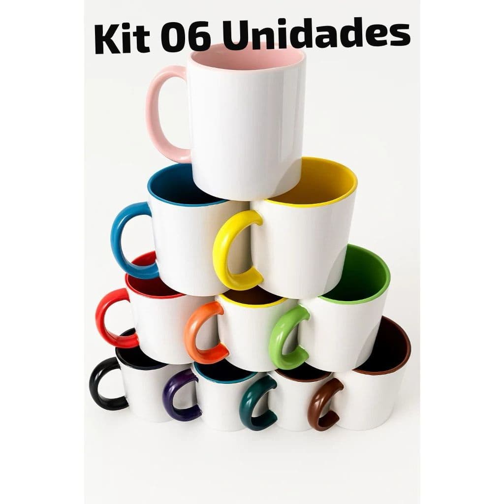 Canecas Para Sublimação Interior e Alça Colorido 20 Cores Caixa 06 Unidades