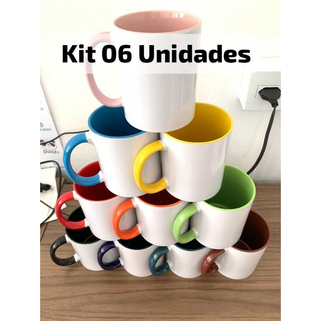 Caneca interior e alça colorida 325ml - para sublimação 06 unidade Panda  HIGH QUALITY AAA