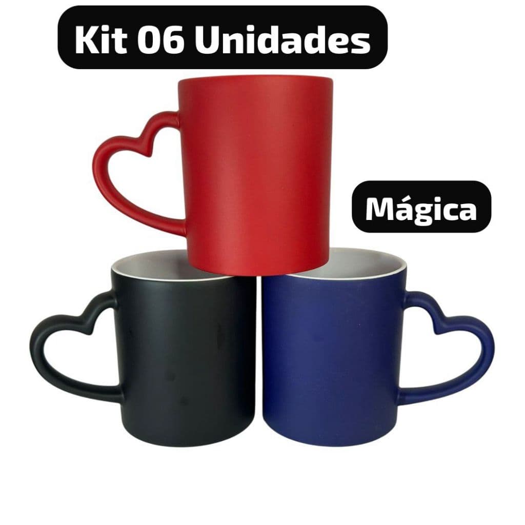 CANECA DE CERAMICA FOSCA COM ALÇA CORAÇÃO - 325ml PANDA 6 UNIDADES MAGICA