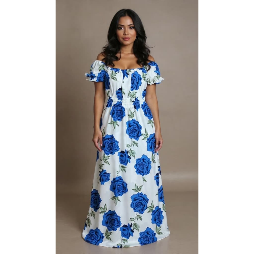 Vestido Ciganinha verão longo estampado elástico cintura e mangas