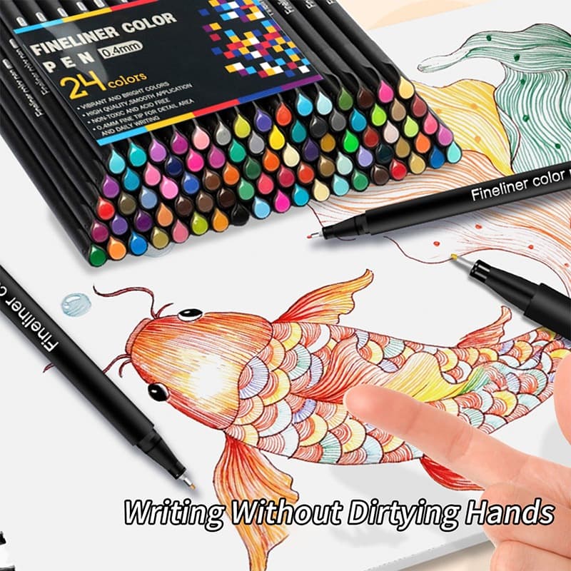 kit 12/18/24/36/48/60 Canetas Coloridas Fine Line Ponta Fina 0.4 mm 1ª Linha