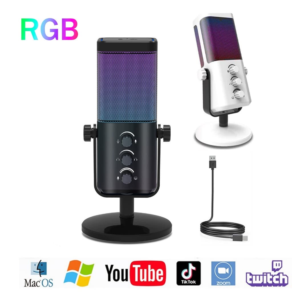 Microfone RGB Gamer Ravação de Live Jogo Condensador Podcast Alta Sensibilidade Gravador ao vivo