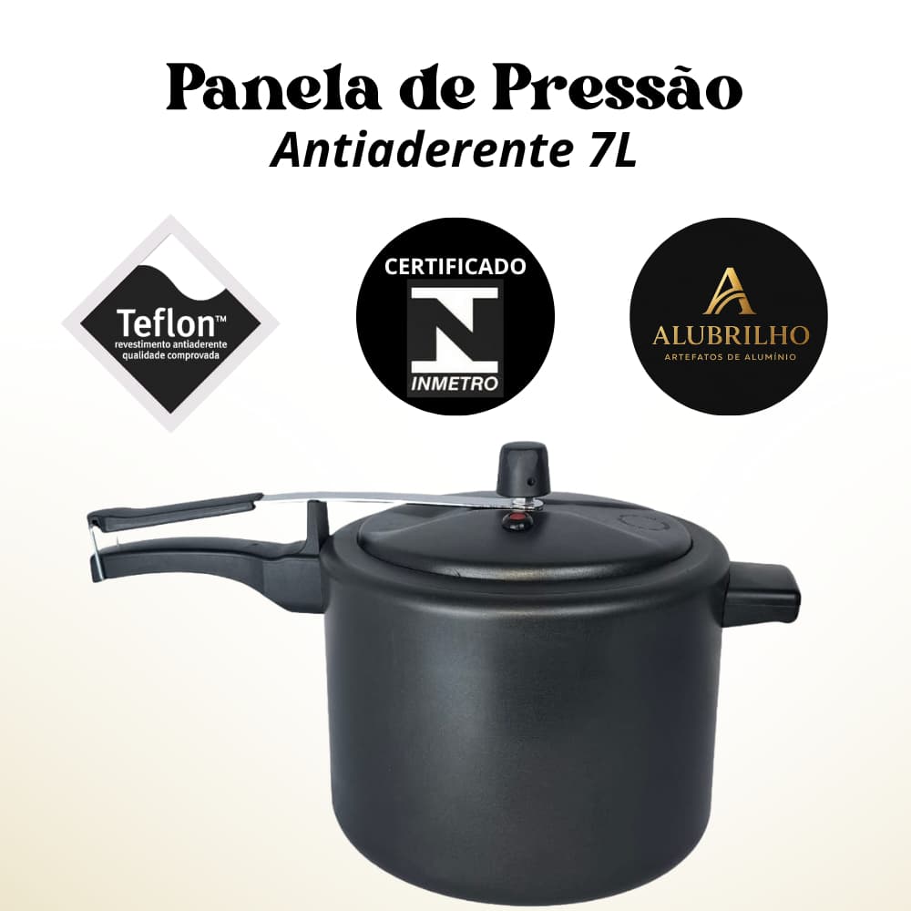 Panela de Pressão 7 litros Fechamento Interno - Antiaderente - Preta e Cereja