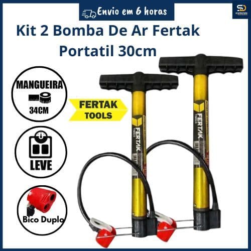 Kit 2 Bomba De Ar Encher Pneu Portatil Fertak