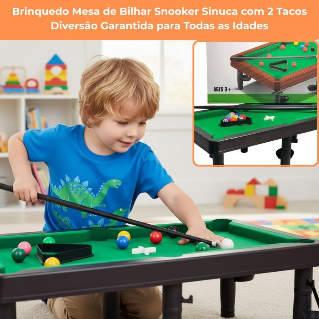 Mesa Sinuca Infantil Bilhar Snooker Mini Jogo 2 Tacos Kit Completo Mesa Portátil Bolas Diversão 44cm