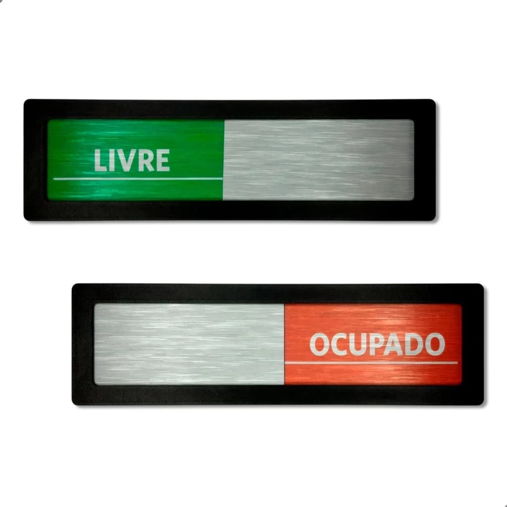 Placa Livre/Ocupado 6x20cm em Acrílico Adesivo com Aço Escovado para Banheiro, Reunião, Consultório ou Escritório