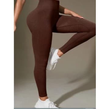 Calça Legging Canelada de Cintura Alta Com Costura para Academia Feminina, Elástica e Fitness