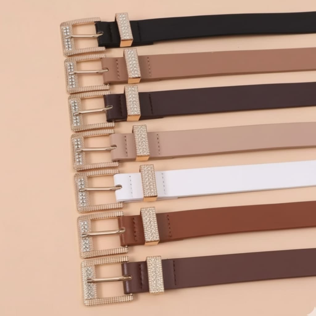 Cinto Feminino Clássico Couro Pu Fivela Brilhante Dourada Qualidade Estilo