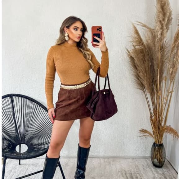 Blusa de Frio Feminina Tricô Canelado Gola Alta Manga Longa Inverno 36 ao 42 Lupinacci Tricot