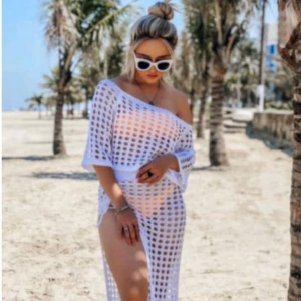 Conjunto Feminino Tricô Saia Longa e Cropped Estilo Saída de Praia Luxuosa Lupinacci Tricot