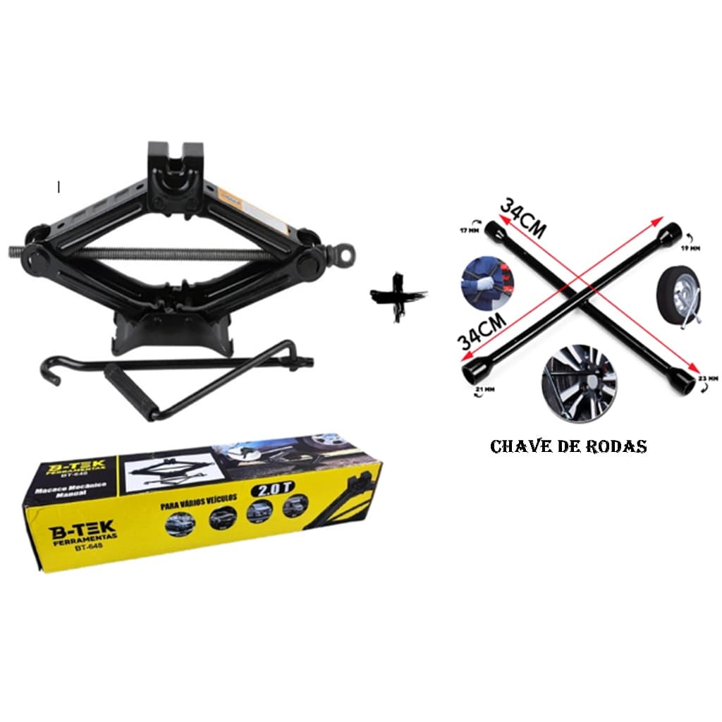 Kit Macaco Tipo Sanfona Universal 2000 Kg / 2 Toneladas + Chave Roda Cruz