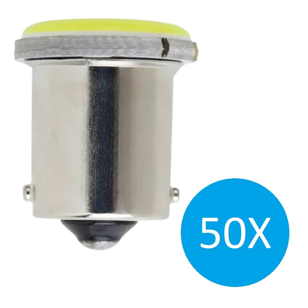 KIT 50 Lâmpadas 1 POLO, Ba15s, 1156, RÉ, SETA Led COB 12v BRANCA
