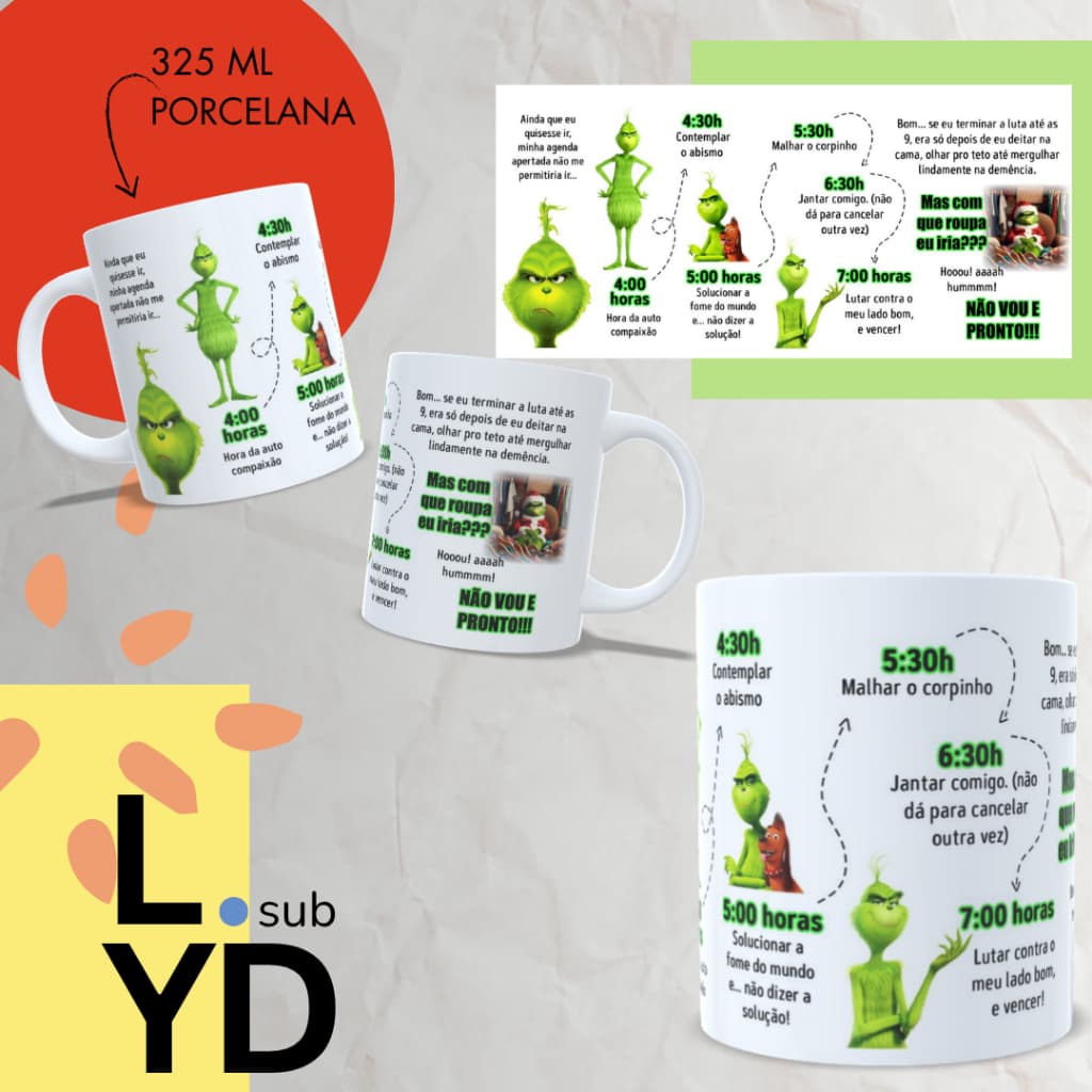 Caneca Personalizda Natal O Grinch Xícara Porcelana Natal O Grinch Frases