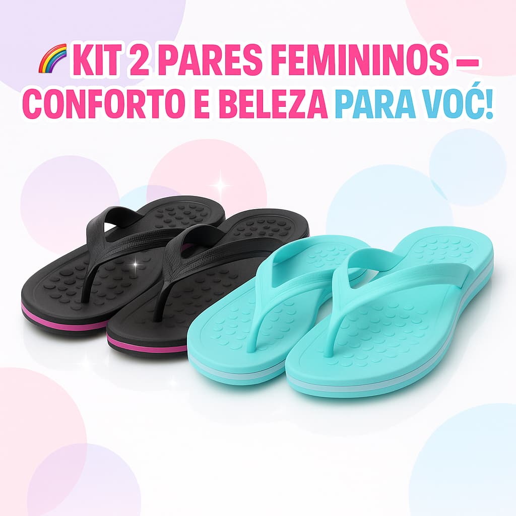 Kit 2 Pares Chinelo Ortopédico Feminino Confortável e Flexível para Uso Diário
