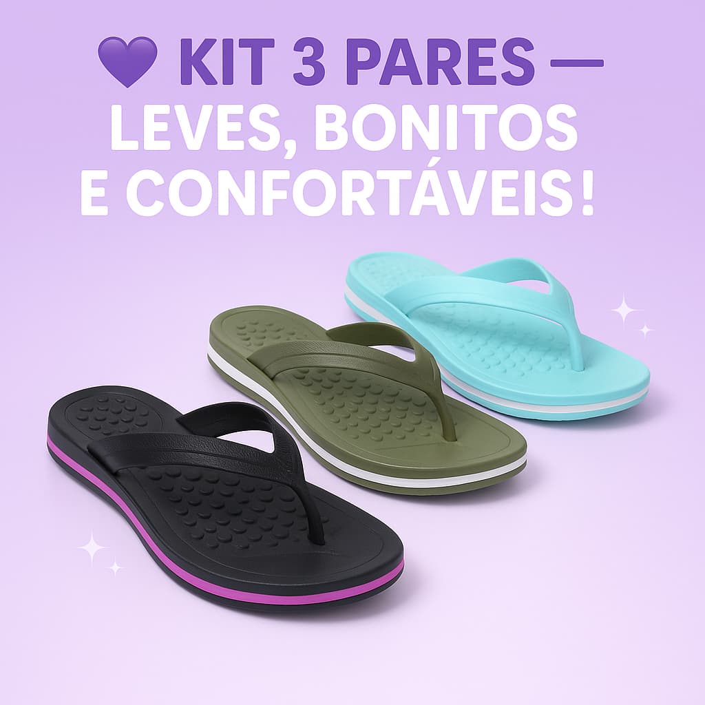 Kit 3 Pares Chinelo Ortopédico Feminino Conforto e Estilo para o Dia a Dia