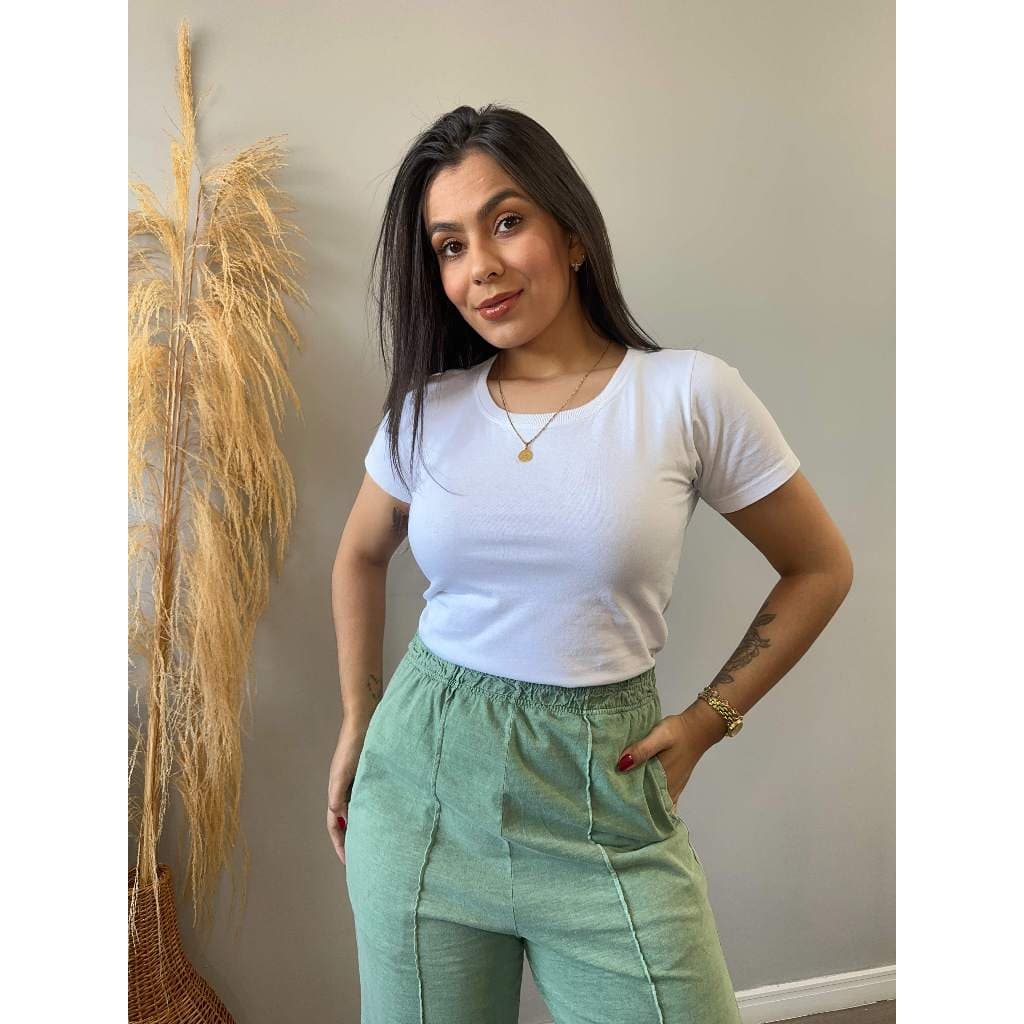 Calça Feminina Pantalona Wide Leg Estonada Cintura Alta