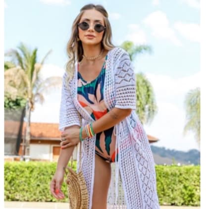 Saída De Praia Tricô Feminina Aberta Manga Curta Verão 2026 Moda Praia Elegante Canga