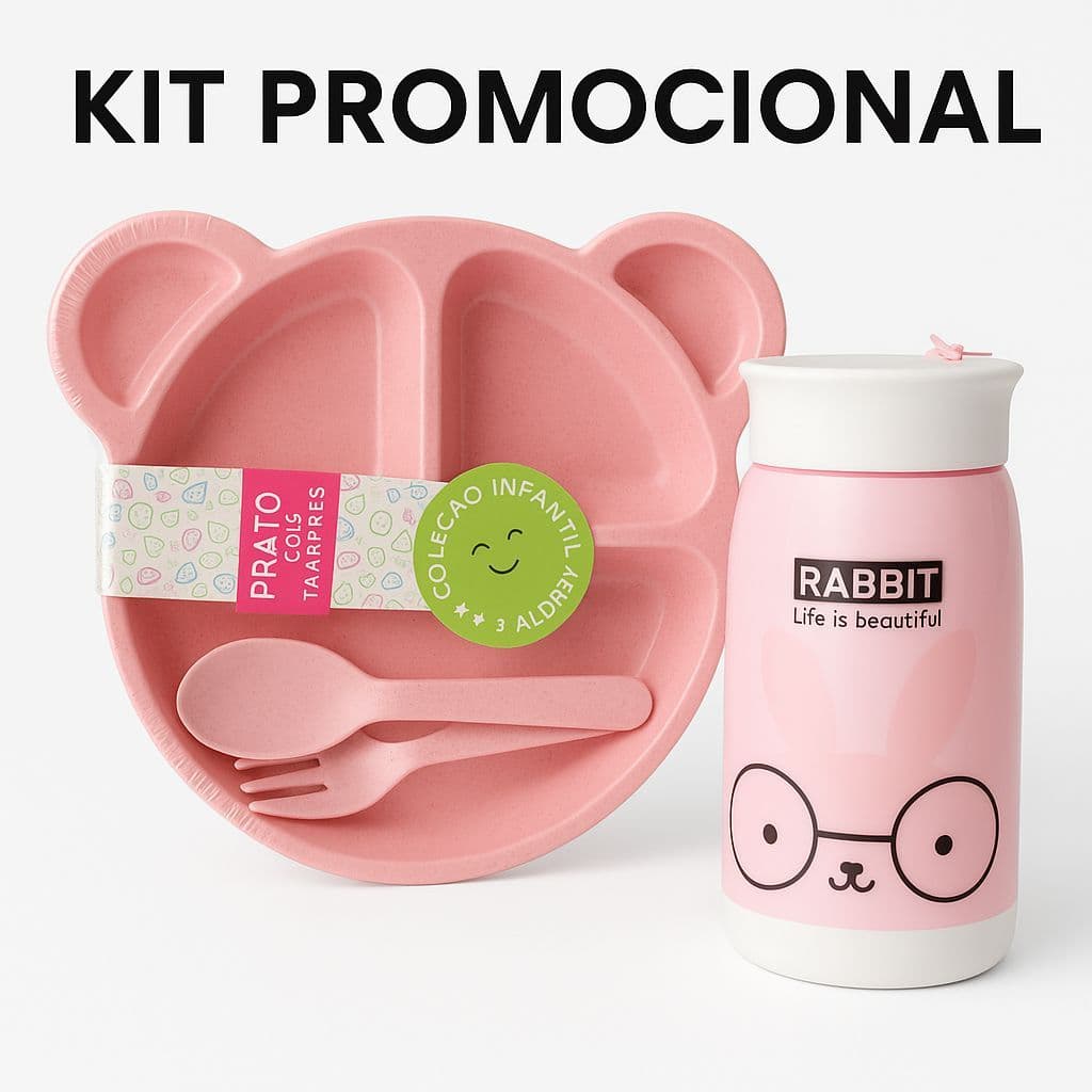 Conjunto infantil urso-prato+talheres +garrafa de 450 ml