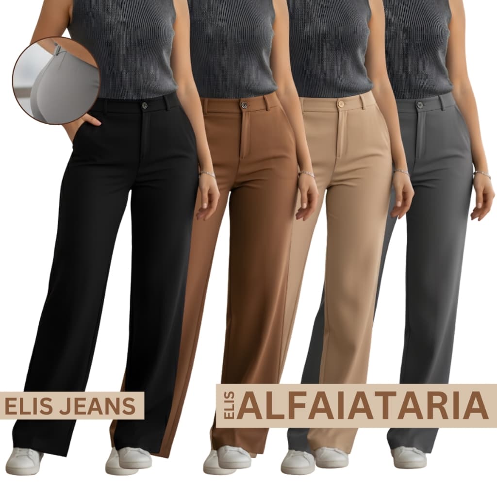 Calça Wide Leg Alfaiataria Feminina Pantalona Cintura Alta