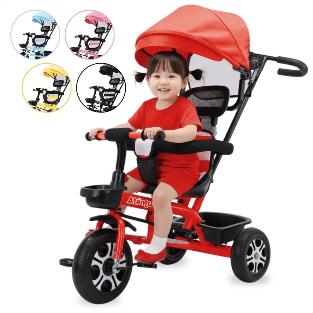Triciclo Infantil com Empurrador e Capota Atentu Carrinho de Passeio Menino Menina