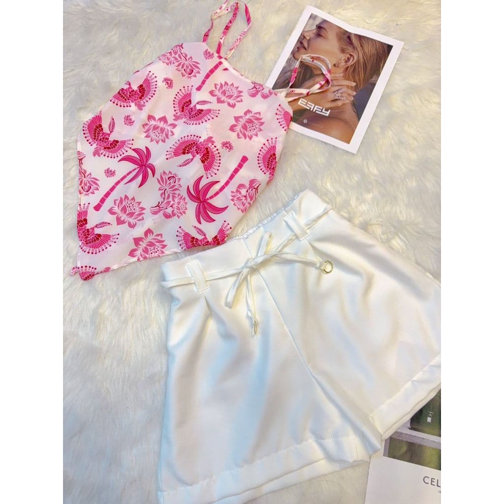 Conjunto Feminino Blusinha e Shorts Elegante Moda Verao