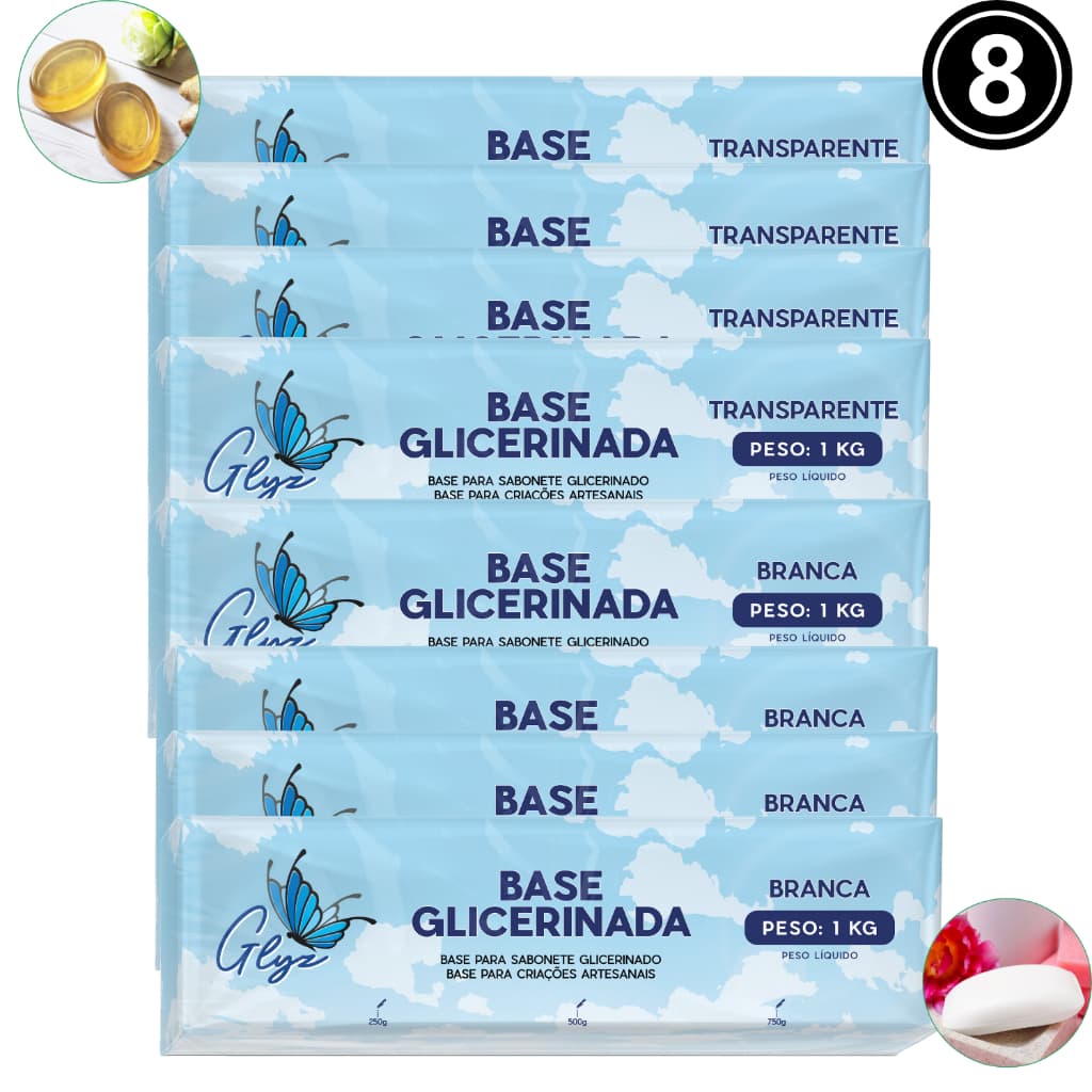 Kit com 8 Base Glicerinada Ideal para Fazer Sabonetes Personalizados em casa - 1kg