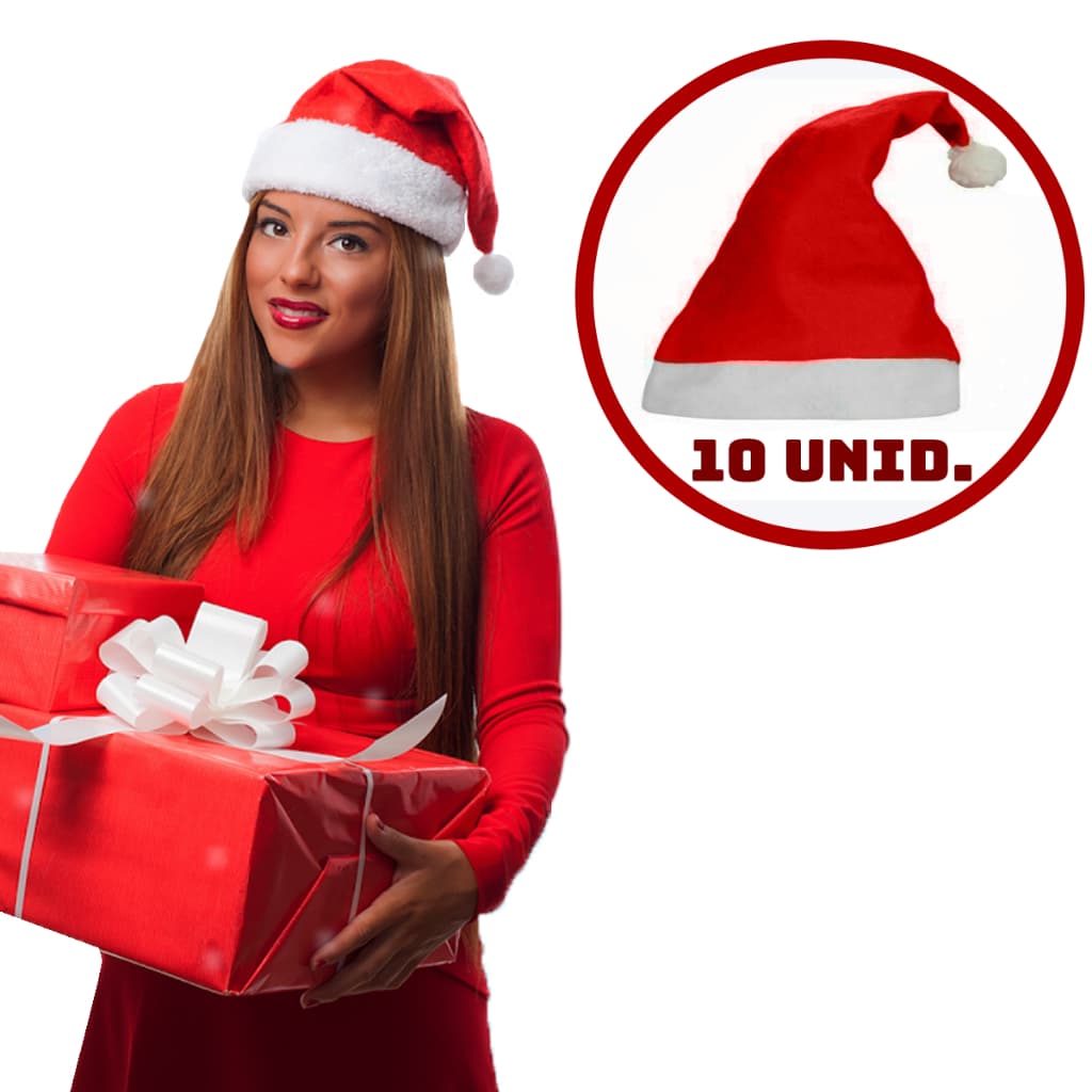 Kit 10 Gorros Touca de Papai Noel Natal enfeite Natalino Decoração