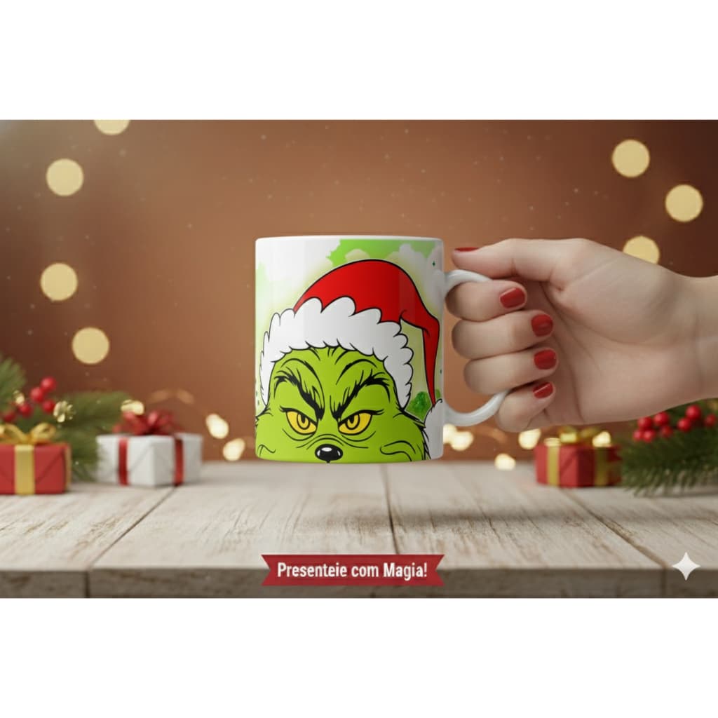 Caneca PLÁSTICO POLÍMERO Personalizada Natal Grinch 325ml - 1Un.  | Presente Geek Criativo