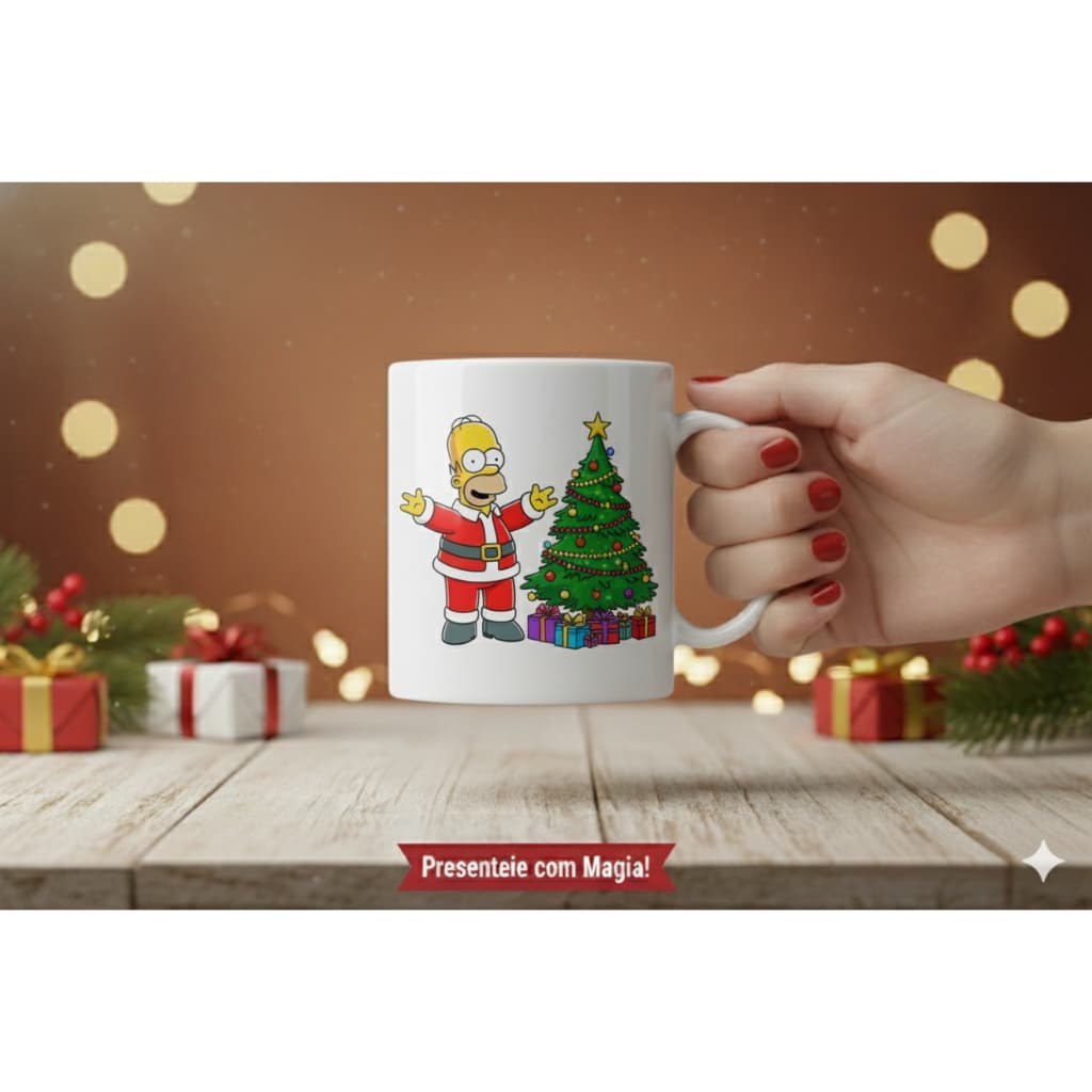 Caneca PLÁSTICO POLÍMERO Personalizada  Natal DBZ e Simpsons 325ml - 1Un. | Presente Geek Criativo