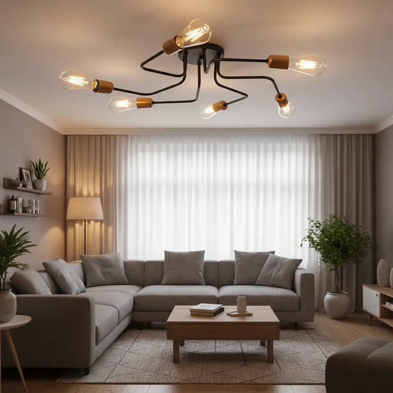 Luminaria de Teto Plafon Sputnik 6 Braços "S" Aranha Industrial Moderno Sala Cozinha Banheiro