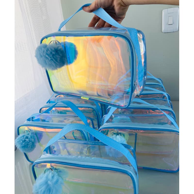 Kit Maleta de Plástico Holográfico Infantil e Adulto Unissex em Várias Cores para Brindes Festas Maquiagem