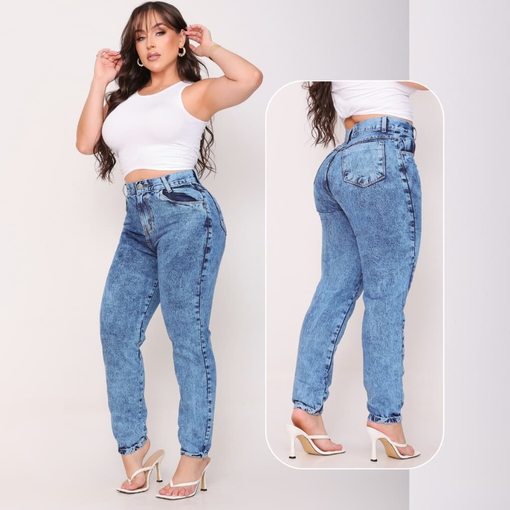 Calça MOM Jeans Marmorizada 100% Algodão