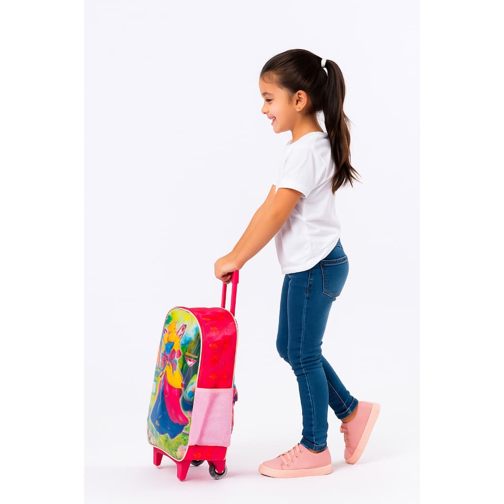 Mochila Infantil Rodinha Rosa Asas Princess Carrinho Escolar Trabalho Passeio