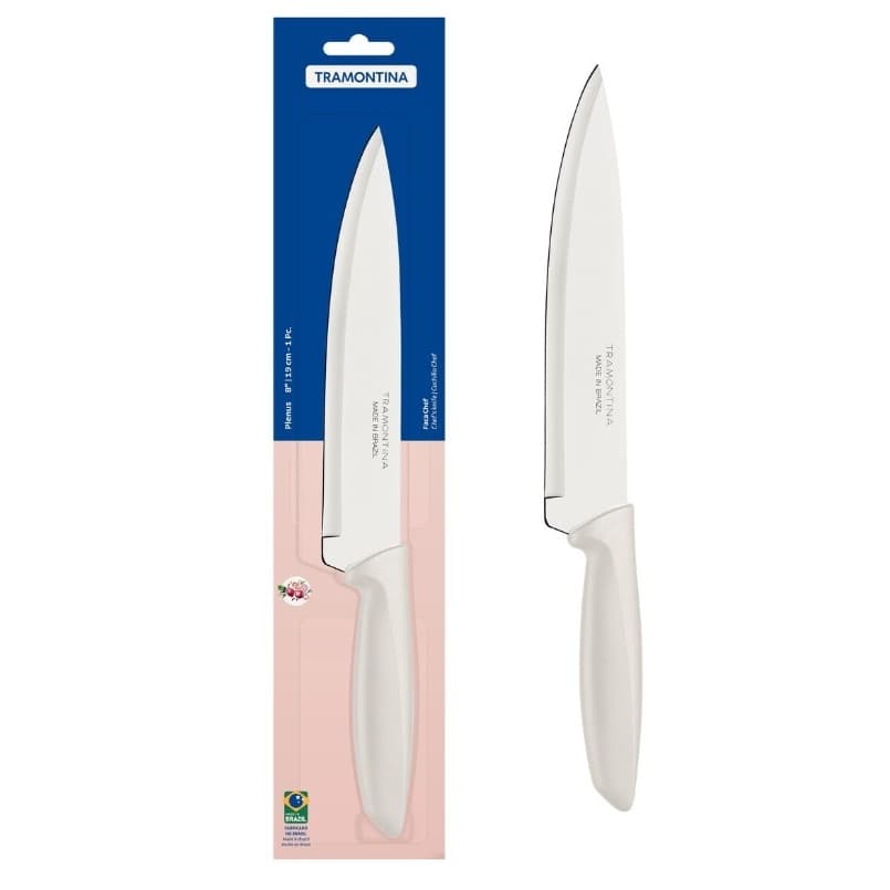 Faca Chef Tramontina Plenus Lâmina Aço Inox e Cabo Polipropileno Off White 8"